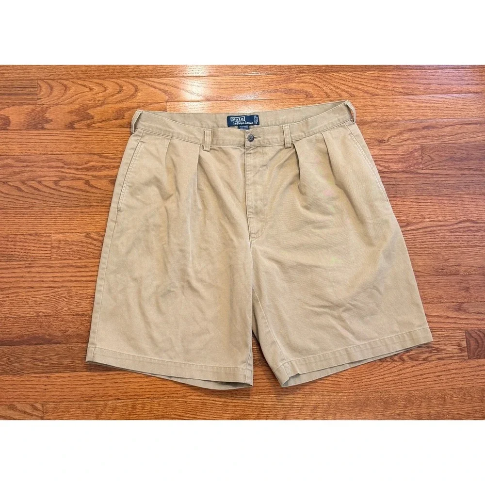 Vintage Polo Ralph Lauren Tyler Shorts Men 38 Brown Khaki Pleated Chino Twill 9
